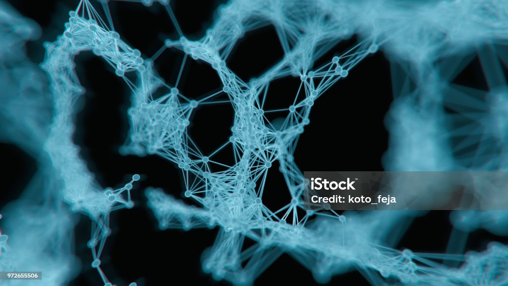 Abstract  network molecular block chain structure - 3d rendered image on black background